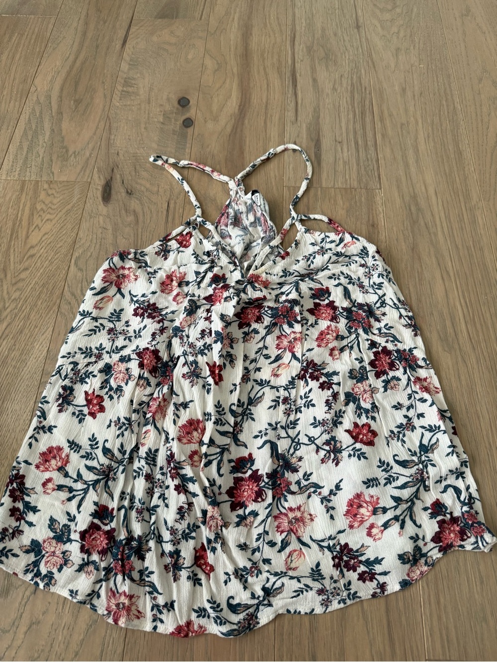 AMERICAN EAGLE Women’s Floral Spaghetti Strap Tank Top - White with Red Floral